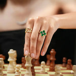 Load image into Gallery viewer, Green Four Leaf Clover Ring 925 Sterling Silver Gold Plated