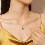 Load image into Gallery viewer, Emerald Zircon Heart Pendant Necklace 925 Sterling Silver Gold Plated Vintage Series