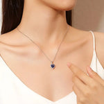Load image into Gallery viewer, Luxury Blue Sapphire Zircon Heart Pendant Necklace 925 Sterling Silver Vintage Series