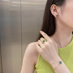 Load image into Gallery viewer, Green Four Leaf Clover Ring 925 Sterling Silver Gold Plated