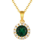 Load image into Gallery viewer, Classic Green Round Zircon Pendant Necklace 925 Sterling Silver Gold Plated