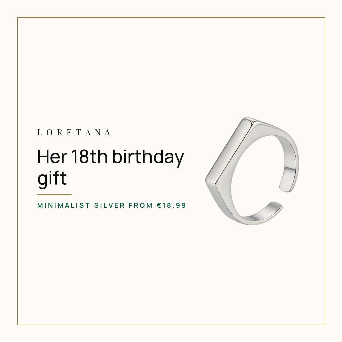 What Jewelry Gift Should You Give for an 18th Birthday? Loretana cover with the 925 silver adjustable engravable rectangle ring.