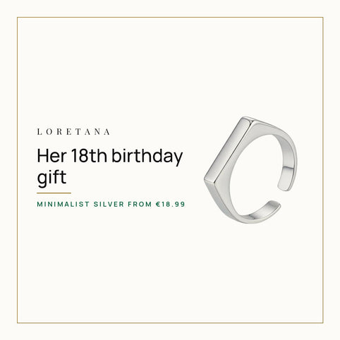 What Jewelry Gift Should You Give for an 18th Birthday? Loretana cover with the 925 silver adjustable engravable rectangle ring.