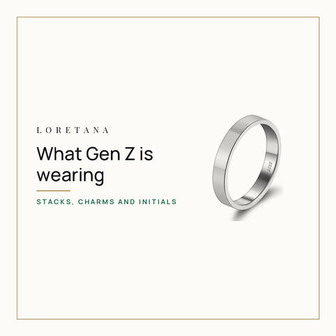 What Jewelry Is Gen Z Wearing? Loretana cover with the 3mm engravable silver stacking ring.