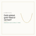 What Is the Difference Between Gold-Plated, Gold-Filled and Vermeil? Loretana cover with the 14k gold paperclip chain necklace.