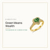 Green means wealth: the meaning of a green stone. Loretana cover with the Green CZ Heart Ring, 14K gold-plated.