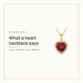 What Does a Heart Necklace Mean? Loretana cover with the 14k gold ruby heart necklace.