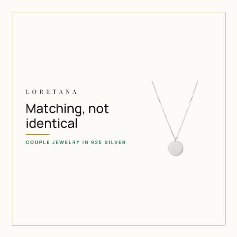 What Matching Jewelry Works for Couples? Loretana cover with the 925 silver engraved coin necklace.