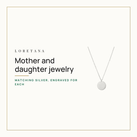 What Is Mother and Daughter Jewelry, and Which Pieces Match? Loretana cover with the 925 silver engraved coin necklace.