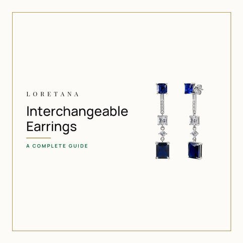 Interchangeable Earrings — a complete guide. Loretana cover with the Interchangeable Earrings, Blue CZ · 925 Silver.
