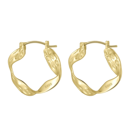 Vintage Irregular Wavy Lines Hoop Earrings 925 Sterling Silver Geometric Series