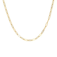 14K Gold Paperclip Chain Necklace in 925 sterling silver displayed on a white background showing its high-polish elongated links.