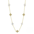 14K gold-plated clover pearl necklace featuring luminous shell pearls in 925 silver