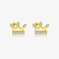 14K gold crown stud earrings in 925 silver with AAAAA zirconia