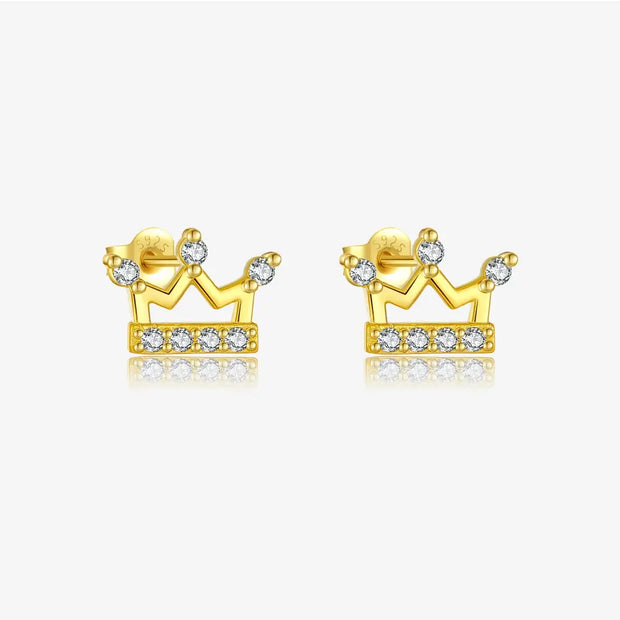 14K gold crown stud earrings in 925 silver with AAAAA zirconia