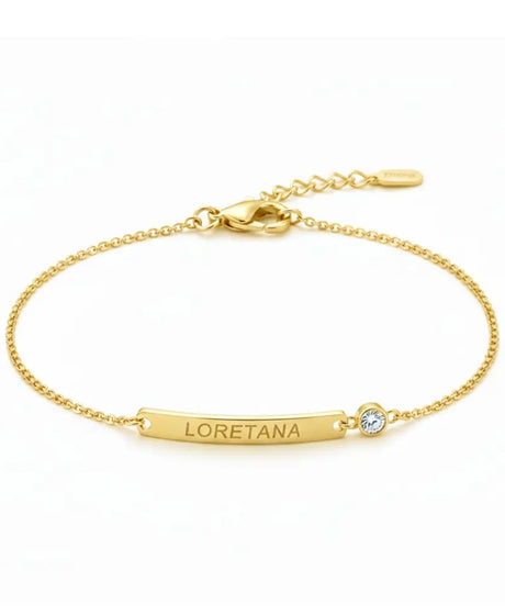 14K gold engraved curved bar bracelet in 925 silver with AAAAA zirconia
