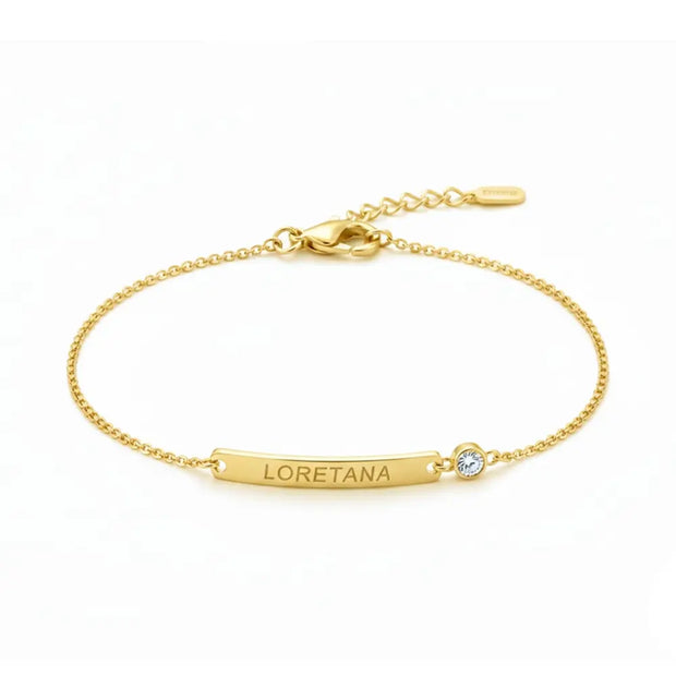14K gold engraved curved bar bracelet in 925 silver with AAAAA zirconia