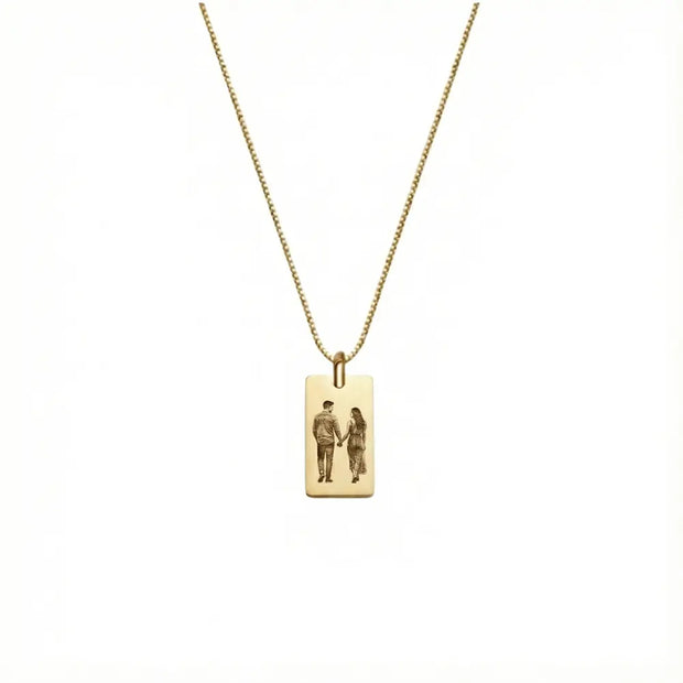 14K gold engraved square pendant necklace in 925 silver with custom laser engraving