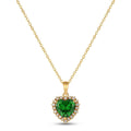Green CZ Heart Necklace in 14K gold-plated 925 silver: a heart-cut green AAAAA cubic zirconia framed by white stones, on a fine chain