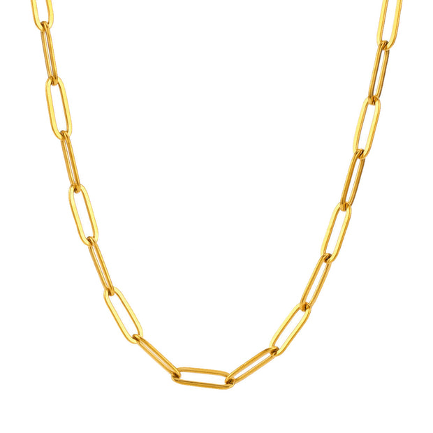 Paperclip chain necklace 50cm, 14K gold-plated 925 sterling silver