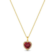 Red CZ Heart Necklace in 14K gold-plated 925 silver: a heart-cut red AAAAA cubic zirconia framed by white stones, on a fine chain