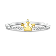 14K gold-plated 925 silver shining crown queen ring featuring brilliant AAAAA cubic zirconia on white.