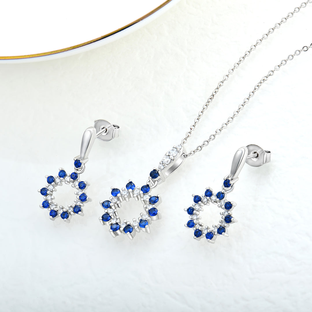 Loretana Necklace & Earrings Set Modern 925 Sterling Silver Jewelry Sets Star of David Rhodium Plating