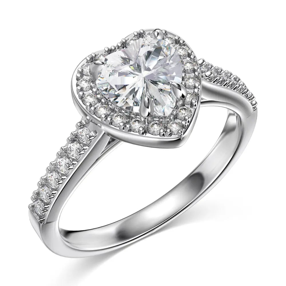 White Quartz Heart Ring 925 Sterling Silver Rhodium Plated