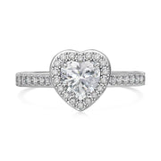 White Quartz Heart Ring 925 Sterling Silver Rhodium Plated