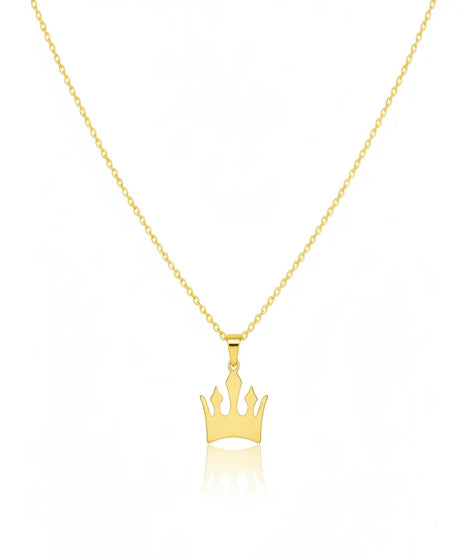 Close up of 18K gold minimalist crown charm