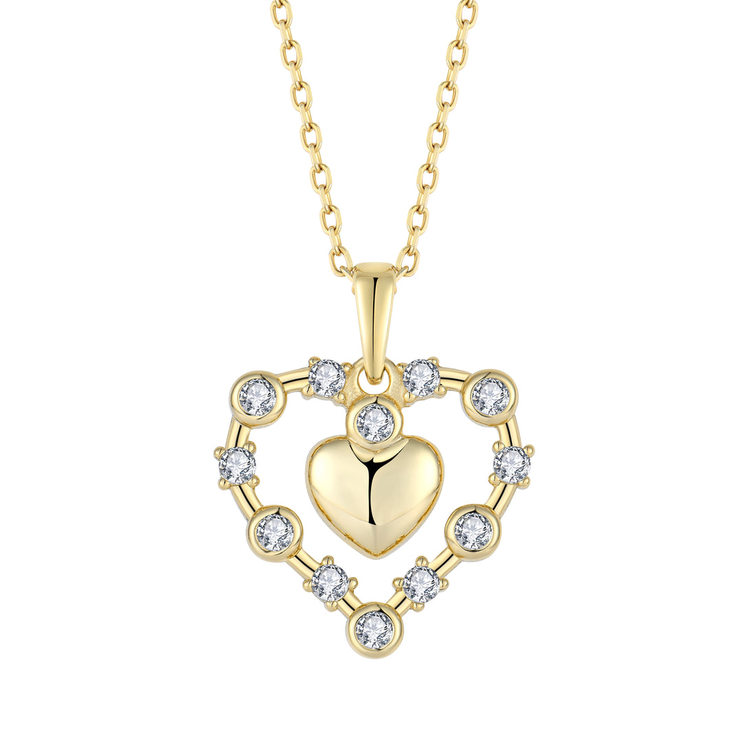 Loretana Romantic 18K Gold Plated Heart Pendant Necklace & Earrings Set 925 Sterling Silver Jewelry Set with Valentine's Day Jewelry Gift