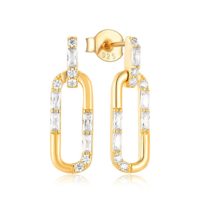 Loretana 925 Sterling Silver Jewelry Set Fine Gold Plated Zirconia Engagement Wedding Bridal Link Chain Earring and Necklace Set