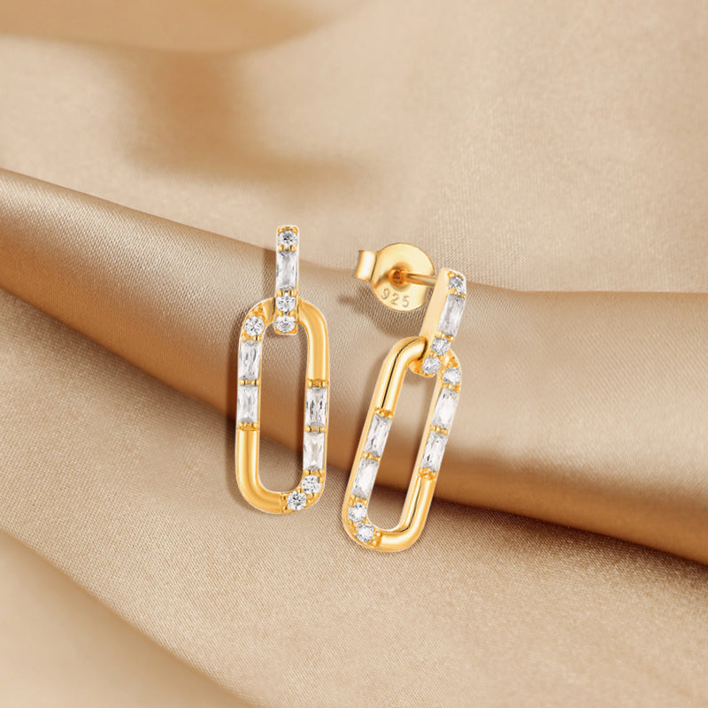 Loretana 925 Sterling Silver Jewelry Set Fine Gold Plated Zirconia Engagement Wedding Bridal Link Chain Earring and Necklace Set