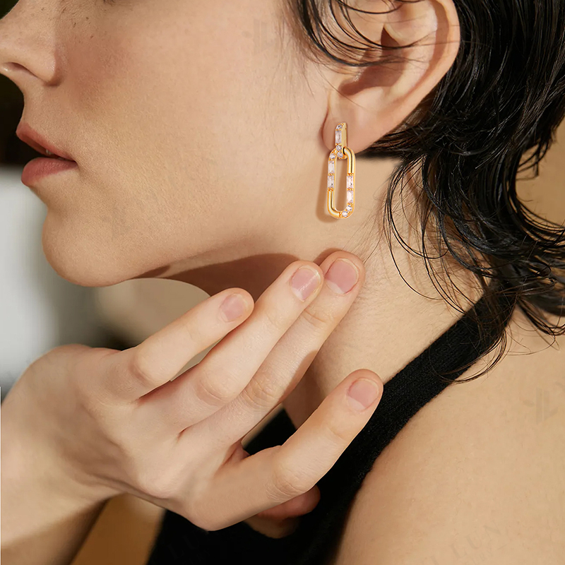 Loretana 925 Sterling Silver Jewelry Set Fine Gold Plated Zirconia Engagement Wedding Bridal Link Chain Earring and Necklace Set