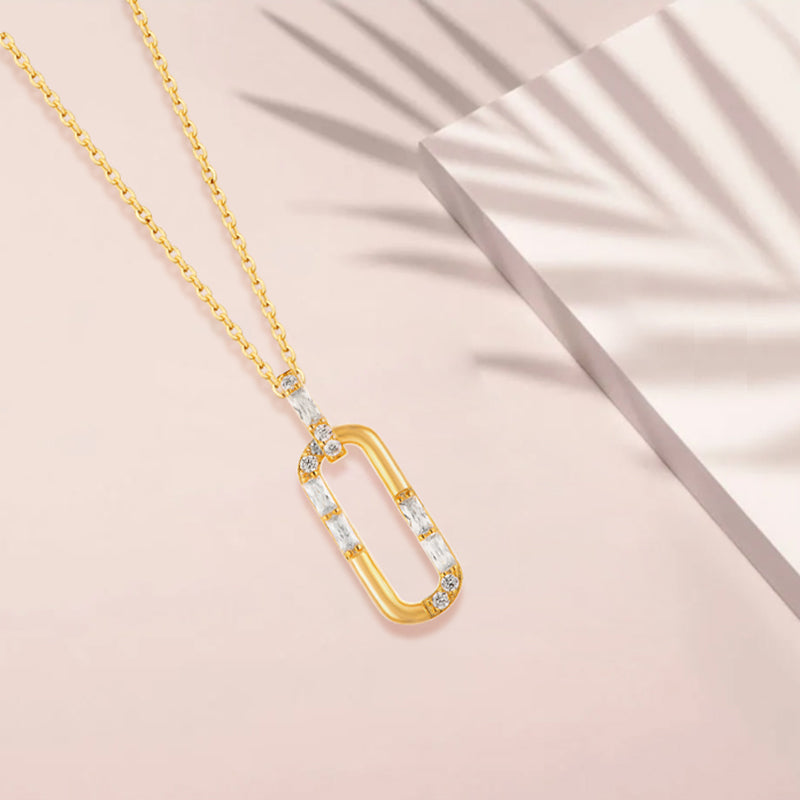 Loretana 925 Sterling Silver Jewelry Set Fine Gold Plated Zirconia Engagement Wedding Bridal Link Chain Earring and Necklace Set