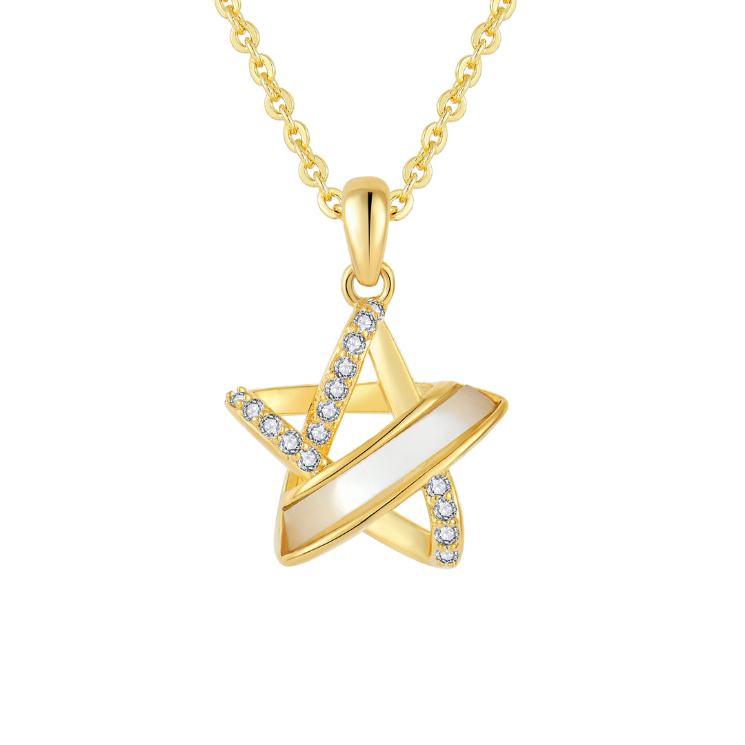 Loretana 925 Sterling Silver Star Jewelry Set Gold Plated White Enamel Pendant Necklace and Matching Earrings Set for Women and Girls