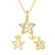 Loretana 925 Sterling Silver Star Jewelry Set Gold Plated White Enamel Pendant Necklace and Matching Earrings Set for Women and Girls