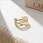 Laadi pilt galeriivaaturisse, Gold Twisted Wave Adjustable Open Ring 925 Sterling Silver