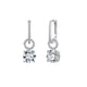 Pair of 925 silver interchangeable hoops with blue and clear zirconia drops on white.