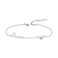 925 silver crown initial bracelet in rhodium finish