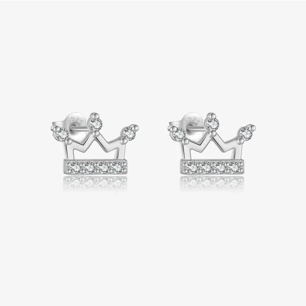 925 silver crown stud earrings with AAAAA zirconia in rhodium plated finish