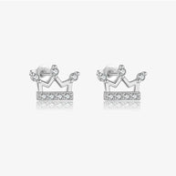 925 silver crown stud earrings with AAAAA zirconia in rhodium plated finish