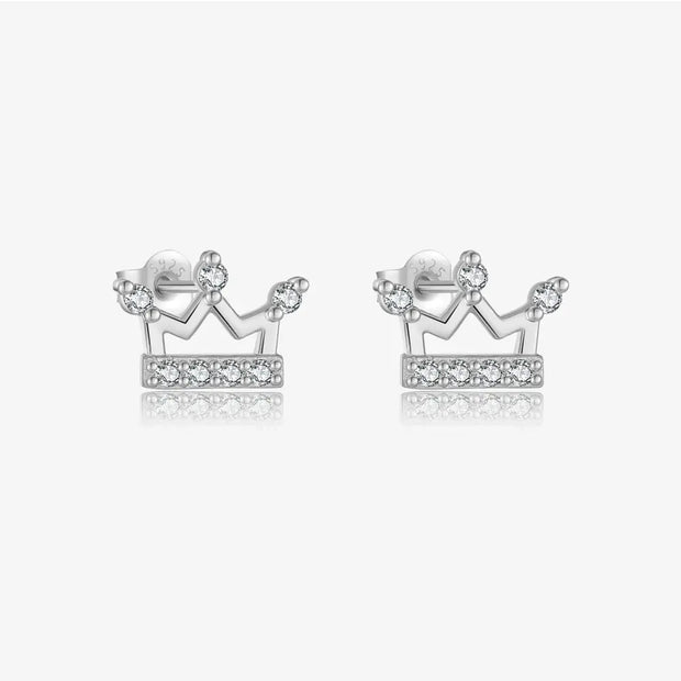 925 silver crown stud earrings with AAAAA zirconia in rhodium plated finish