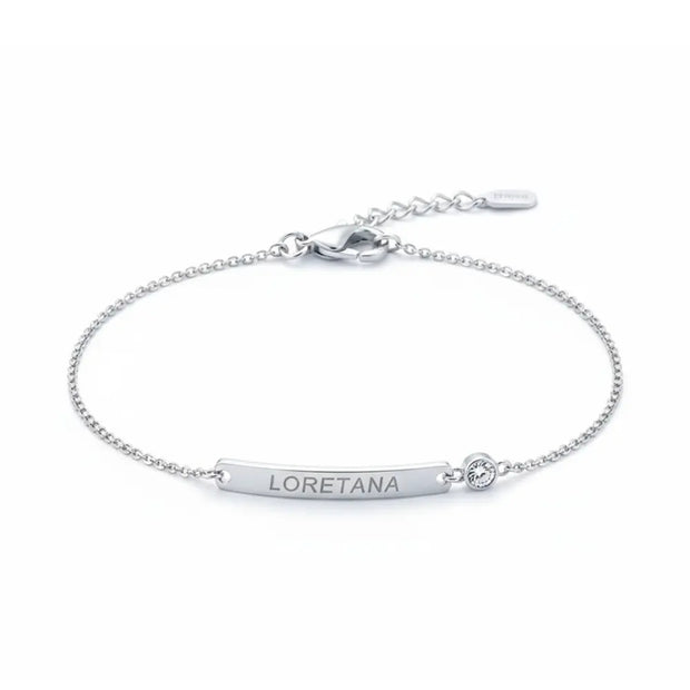 925 silver engraved curved bar bracelet with AAAAA zirconia in rhodium finish