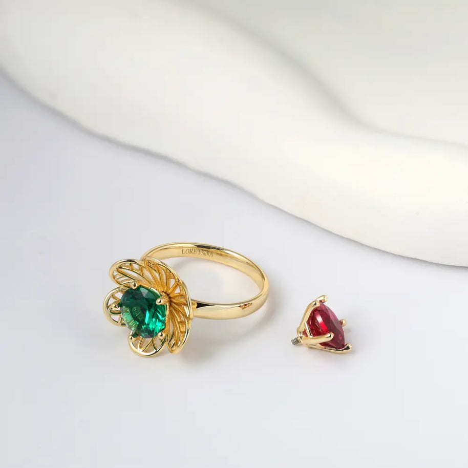 Top view of the 925 silver flower ring showcasing the brilliant AAAAA zirconia stones.