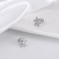 925 silver marquise flower stud earrings with AAAAA cubic zirconia on white satin