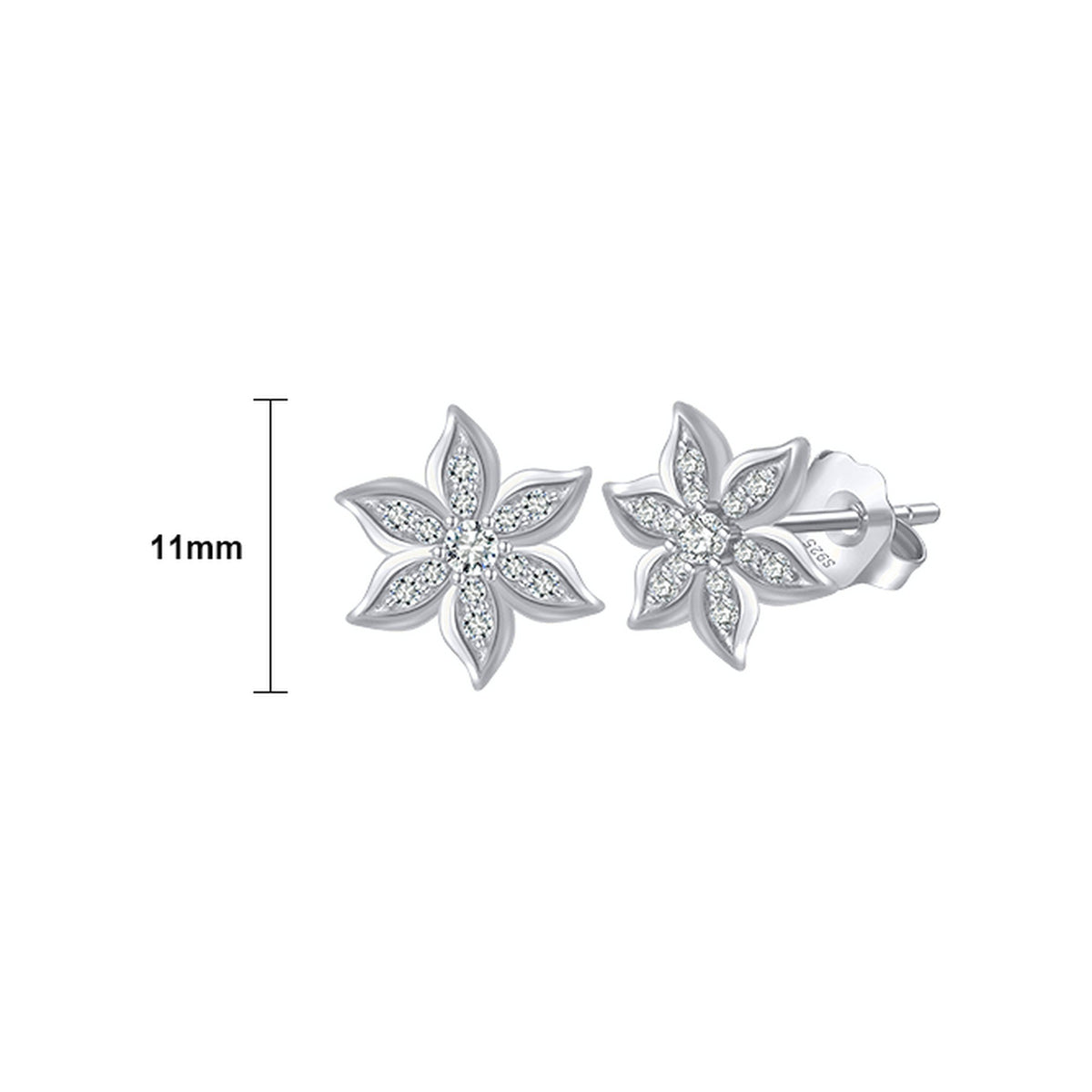 925 silver marquise flower studs size: 11 mm