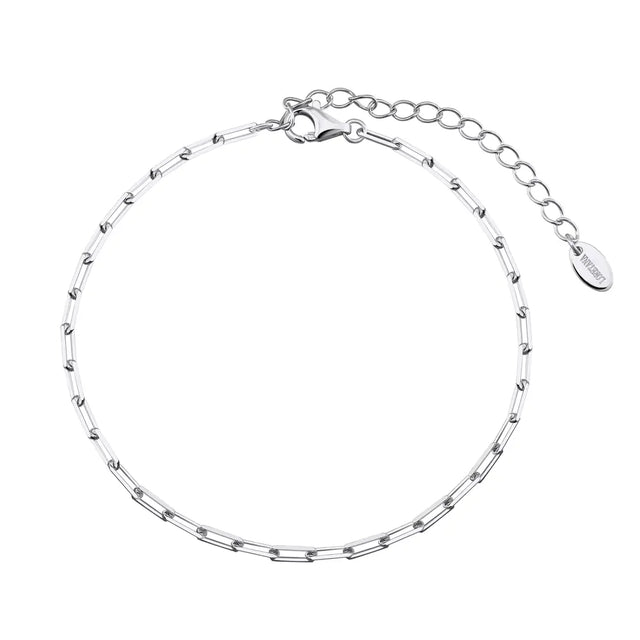 925 silver paperclip chain bracelet with elongated links in rhodium finish