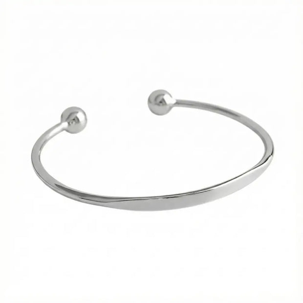925 silver personalized letter bangle with custom engraving in rhodium finish