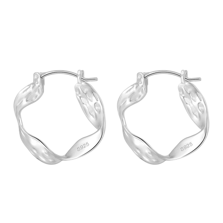 Pair of 925 silver irregular wavy hoops showcasing a textured geometric design.